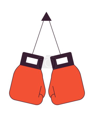 Illustration for Hanging boxing gloves flat line color isolated vector object. Self defense. Kickboxing power. Editable clip art image on white background. Simple outline cartoon spot illustration for web design - Royalty Free Image