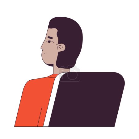 Illustration for Engaged student indian man sitting in chair flat line color vector character. Editable outline half body person on white. Male millennial intern simple cartoon spot illustration for web graphic design - Royalty Free Image