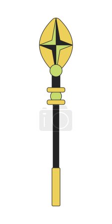 Illustration for Magical wizard staff flat line color isolated vector object. Walking mysterious cane. Editable clip art image on white background. Simple outline cartoon spot illustration for web design - Royalty Free Image