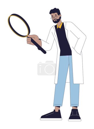 Illustration for Indian scientist with magnifying glass flat line color vector character. Science research. Editable outline full body person on white. Simple cartoon spot illustration for web graphic design - Royalty Free Image