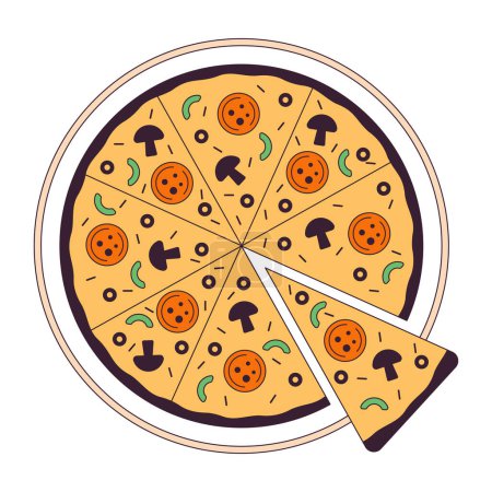 Ilustración de Comida rápida pizza plana monocromo aislado objeto vectorial. Plato italiano tradicional. Dibujo de arte en blanco y negro editable. Ilustración simple del punto del esquema para el diseño gráfico web - Imagen libre de derechos