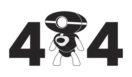 Ilustración de Robot de inteligencia artificial negro blanco error 404 mensaje flash. Asistente Android. Monocromo vacío estado ui diseño. Página no encontrada imagen de dibujos animados emergente. Vector esquema plano concepto de ilustración - Imagen libre de derechos