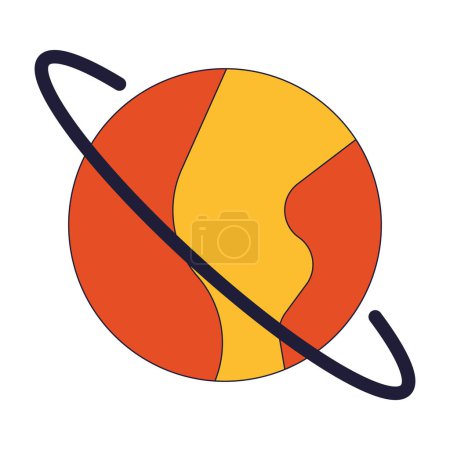 Illustration for Planet with ring flat line color isolated vector object. Solar system star. Editable clip art image on white background. Simple outline cartoon spot illustration for web design - Royalty Free Image