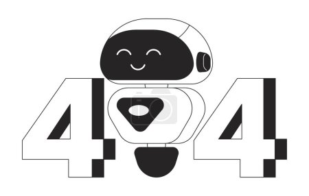 Ilustración de Sonriente chatbot negro blanco error 404 mensaje flash. Tecnología moderna. Robótica. Monocromo vacío estado ui diseño. Página no encontrada imagen de dibujos animados emergente. Vector esquema plano concepto de ilustración - Imagen libre de derechos