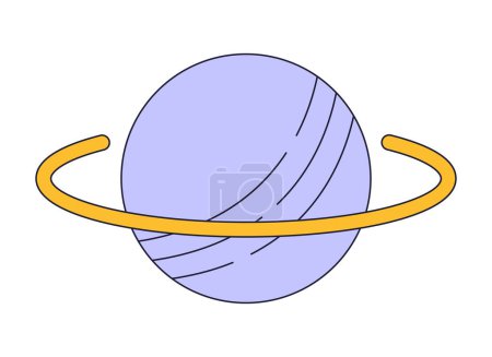 Téléchargez les illustrations : Système solaire planète ligne plate couleur isolé vecteur objet. Corps céleste avec anneau. Image de clip art modifiable sur fond blanc. Illustration simple de dessin animé pour la conception web - en licence libre de droit
