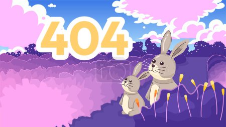 Illustration for Dreamy rabbits looking on sky error 404 flash message. Cute animals. Website landing page ui design. Not found cartoon image. Vector flat illustration concept with kawaii anime background - Royalty Free Image