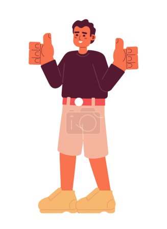 Illustration for Satisfied young man semi flat color vector character. Thumbs up gesture. Everything all right. Editable full body person on white. Simple cartoon spot illustration for web graphic design - Royalty Free Image