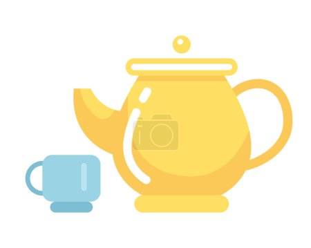Illustration for Teapot cup semi flat colour vector object. Dinnerware set. Tea teakettle. Traditional drinkware. Editable cartoon clip art icon on white background. Simple spot illustration for web graphic design - Royalty Free Image