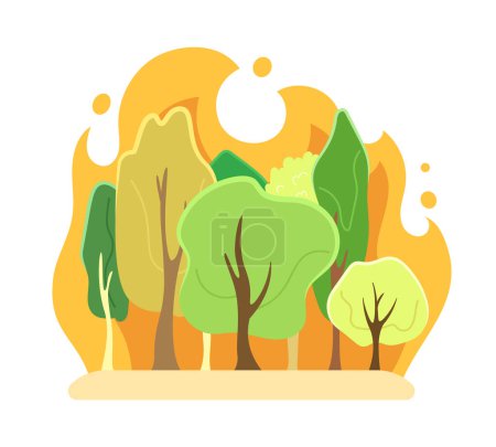 Illustration for Forest fire flat concept vector spot illustration. Wildfire burning woodland. Catastrophe. Nature disaster 2D cartoon scene on white for web UI design. Isolated editable creative image - Royalty Free Image