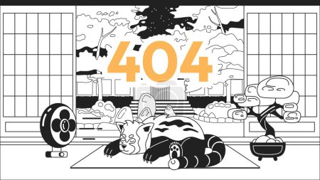 Téléchargez les illustrations : Sommeil rouge panda noir blanc erreur 404 message flash. Animal sauvage près du ventilateur. Site monochrome landing page ui design. Pas trouvé d'image de dessin animé, kawaii vibes. Concept d'illustration vectorielle à contour plat - en licence libre de droit