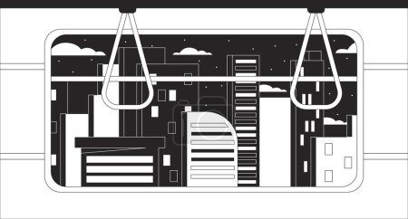 Illustration for Skyscrapers from subway window black and white chill lo fi background. Night in city outline 2D vector cartoon cityscape illustration, monochromatic lofi wallpaper desktop. Bw 90s retro art - Royalty Free Image