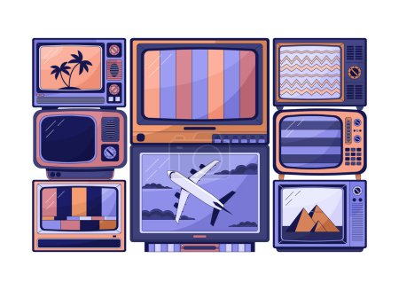 Illustration for Old tv flat line color isolated vector object. No signal noise. Broken tv. Vintage devices. Editable clip art image on white background. Simple outline cartoon spot illustration for web design - Royalty Free Image