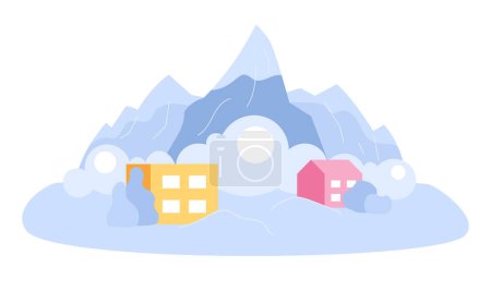 Illustration for Avalanche cover town flat concept vector spot illustration. Snowslide. Falling snow 2D cartoon scene on white for web UI design. Natural disaster isolated editable creative image - Royalty Free Image