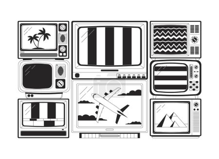 Photo for Old tv flat monochrome isolated vector object. No signal noise. Broken tv. Vintage devices. Editable black and white line art drawing. Simple outline spot illustration for web graphic design - Royalty Free Image