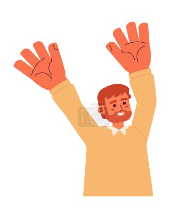 Illustration for Man raising hands up semi flat color vector character. Cheerful caucasian boy. Editable half body person on white. Simple cartoon spot illustration for web graphic design - Royalty Free Image