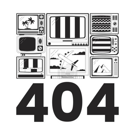 Illustration for Tv without signals black white error 404 flash message. Broken old tv with noise. Monochrome empty state ui design. Page not found popup cartoon image. Vector flat outline illustration concept - Royalty Free Image