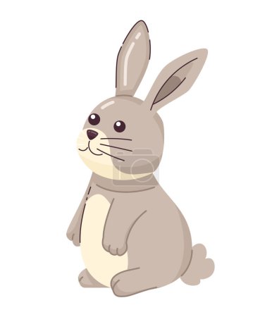 Ilustración de Lindo conejo semi plana vector de color carácter. Conejito de ensueño sentado. Animal editable de cuerpo completo sobre blanco. Ilustración simple de dibujos animados para el diseño gráfico web - Imagen libre de derechos