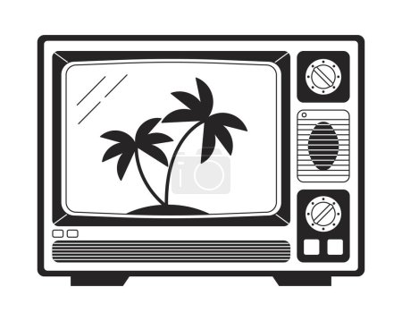 Illustration for Vintage tv flat monochrome isolated vector object. Watching movies. Technology. Editable black and white line art drawing. Simple outline spot illustration for web graphic design - Royalty Free Image
