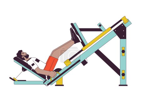 Illustration for Man pressing forward footplate on machine flat line color vector character. Editable outline full body person on white. Hamstrings exercise simple cartoon spot illustration for web graphic design - Royalty Free Image