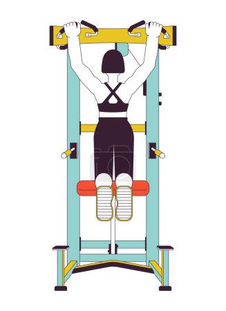 Illustration for Woman hanging from pullup bar flat line color vector character. Editable outline full body person on white. Gym girl improving grip strength simple cartoon spot illustration for web graphic design - Royalty Free Image