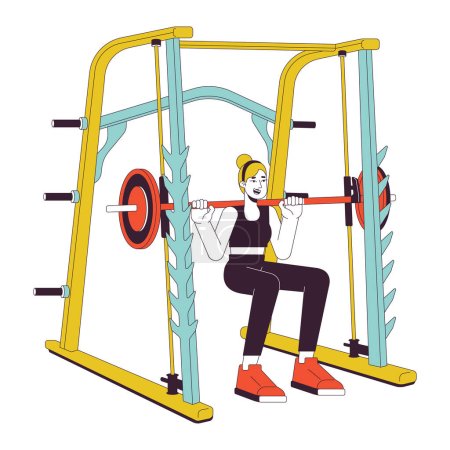 Illustration for Woman squatting in weight power rack flat line color vector character. Editable outline full body person on white. Female weightlifter simple cartoon spot illustration for web graphic design - Royalty Free Image