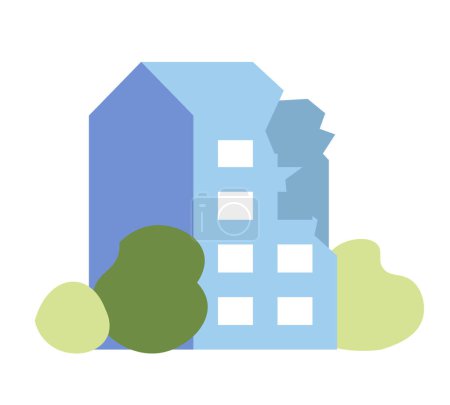 Illustration for Broken building semi flat colour vector object. Damages after catastrophe. Editable cartoon clip art icon on white background. Simple spot illustration for web graphic design - Royalty Free Image