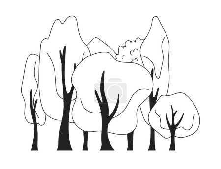 Illustration for Forest monochrome flat vector object. Environment. Woodland with trees. Editable black and white thin line icon. Simple cartoon clip art spot illustration for web graphic design - Royalty Free Image