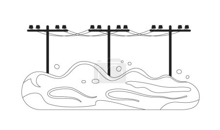 Illustration for Flooded power lines monochrome flat vector object. Flood. Utility poles Editable black and white thin line icon. Simple cartoon clip art spot illustration for web graphic design - Royalty Free Image