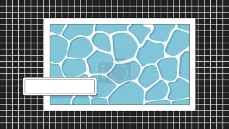 Illustration for Clear water swimming pool top view bw cute kawaii lo fi background. Lounge zone monochromatic 2D vector cartoon exterior illustration, lofi aesthetic wallpaper desktop. Linear japanese anime scenery - Royalty Free Image