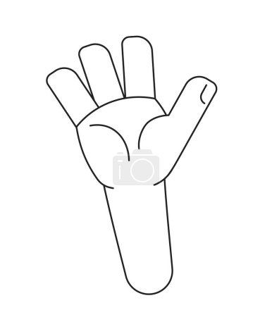 Illustration for Showing and raising palm monochrome flat vector hand. Waiting. Editable black and white thin line icon. Simple cartoon clip art spot illustration for web graphic design - Royalty Free Image