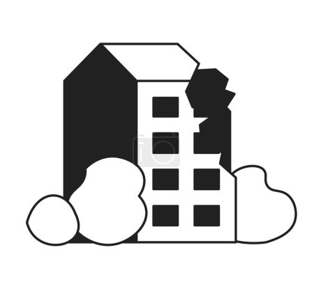 Illustration for Broken building monochrome flat vector object. Damages after catastrophe. Editable black and white thin line icon. Simple cartoon clip art spot illustration for web graphic design - Royalty Free Image
