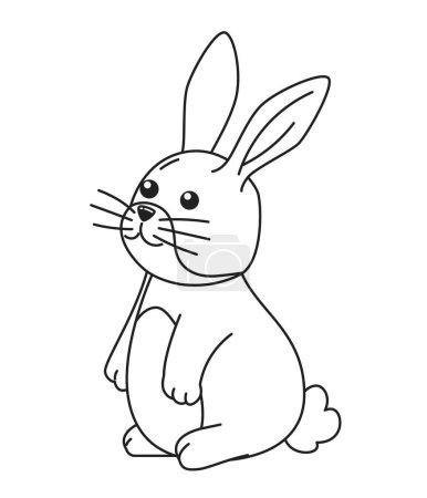 Illustration for Cute rabbit monochromatic flat vector character. Dreamy bunny sitting. Editable thin line full body animal on white. Simple bw cartoon spot image for web graphic design - Royalty Free Image
