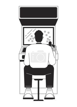 Ilustración de Hombre sentado y jugando juegos de línea plana negro blanco vector de carácter. Arcade. Máquina vintage. Esquema editable persona de cuerpo completo. Ilustración puntual aislada de dibujos animados simples para diseño gráfico web - Imagen libre de derechos