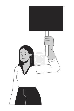 Photo for Indian protester flat line black white vector character. Editable outline half body person. Peaceful public demonstration. Simple cartoon isolated spot illustration for web graphic design - Royalty Free Image