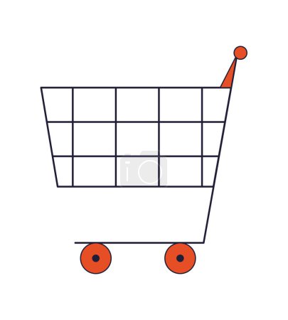 Illustration for Shopping cart flat line color isolated vector object. Editable clip art image on white background. Simple outline cartoon spot illustration for web design - Royalty Free Image