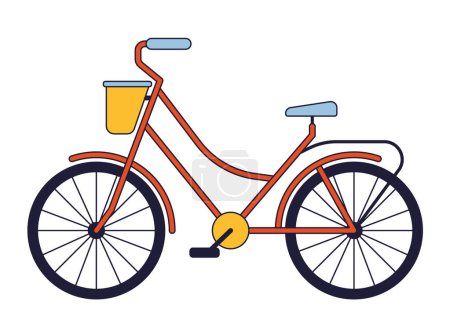 Ilustración de Bicicleta con cesta plana línea de color aislado objeto vectorial. Vehículo de vía única. Transporte. Imagen de clip art editable sobre fondo blanco. Ilustración simple del spot de dibujos animados para el diseño web - Imagen libre de derechos