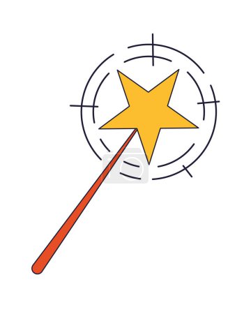 Illustration for Magic wand flat line color isolated vector object. Witchcrafting. Magic tricks. Star on stick. Editable clip art image on white background. Simple outline cartoon spot illustration for web design - Royalty Free Image