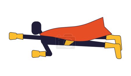 Illustration for Flying superhero flat line color vector character. Empowered person in suit and cape. Editable outline full body person on white. Saving world simple cartoon spot illustration for web graphic design - Royalty Free Image