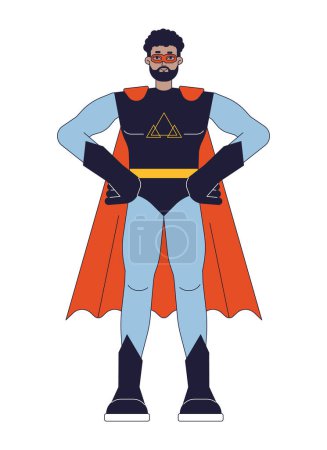 Illustration for Superhero in mask flat line color vector character. Empowered man in suit. Protecting world. Editable outline full body person on white. Simple cartoon spot illustration for web graphic design - Royalty Free Image