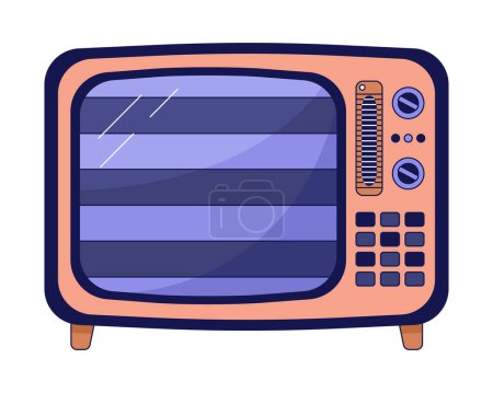 Illustration for Stripes on tv flat line color isolated vector object. Old tv. No signal. Vintage television. Editable clip art image on white background. Simple outline cartoon spot illustration for web design - Royalty Free Image