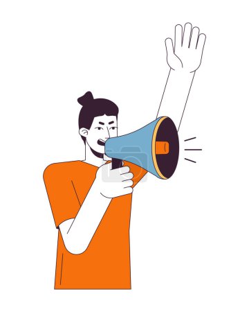 Illustration for Inspired man with megaphone flat line color vector character. Shouting speech. Demonstration. Editable outline full body person on white. Simple cartoon spot illustration for web graphic design - Royalty Free Image