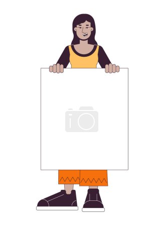 Ilustración de Protesta femenina alegre línea plana vector de color carácter. Mujer con el eslogan vacío en blanco. Esquema editable persona de cuerpo completo en blanco. Ilustración simple de dibujos animados para el diseño gráfico web - Imagen libre de derechos