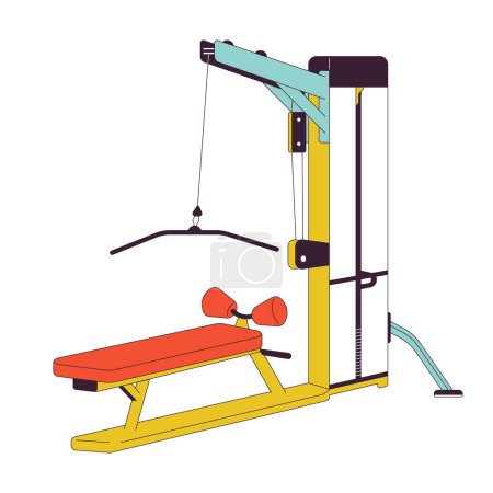 Illustration for Lat pulldown machine flat line color isolated vector object. Sports gym equipment. Pull down weight machine. Editable clip art image on white background. Simple outline cartoon spot illustration - Royalty Free Image