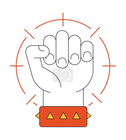 Illustration for Clenching hand flat line color isolated vector object. Showing power. Raising hand. Editable clip art image on white background. Simple outline cartoon spot illustration for web design - Royalty Free Image