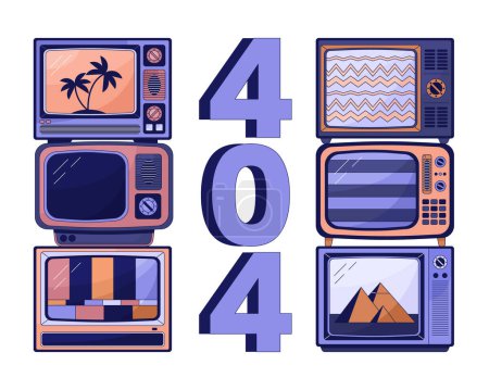 Illustration for Broken tv no signals error 404 flash message. Empty state ui design. Old tv with movies on screen. Page not found popup cartoon image. Vector flat illustration concept on white background - Royalty Free Image