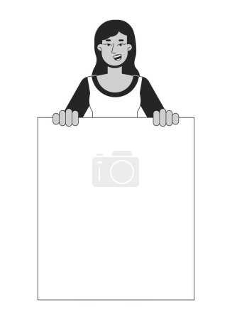 Illustration for Supportive demonstration flat line black white vector character. Feminism. Civil disobedience. Editable outline half body person. Simple cartoon isolated spot illustration for web graphic design - Royalty Free Image