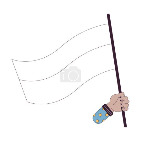 Illustration for Holding flag flat line color isolated vector hand. Flag blows away in wind. Editable clip art image on white background. Simple outline cartoon spot illustration for web design - Royalty Free Image