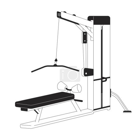Illustration for Lat pulldown machine flat monochrome isolated vector object. Sports gym equipment. Pull down weight machine. Editable black and white line art drawing. Simple outline spot illustration for web design - Royalty Free Image
