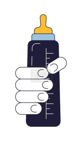Ilustración de Alimentación botella en mano línea plana concepto vector spot ilustración. Recipiente de leche con chupete. Comida para recién nacidos 2D bosquejo de dibujos animados mano sobre blanco para el diseño de interfaz de usuario web. Editable imagen de héroe de color aislado - Imagen libre de derechos
