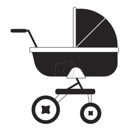 Ilustración de Baby strollerflat objeto vectorial aislado monocromo. Cama pequeña sobre cuatro ruedas. Dibujo de arte en blanco y negro editable. Ilustración simple del punto del esquema para el diseño gráfico web - Imagen libre de derechos